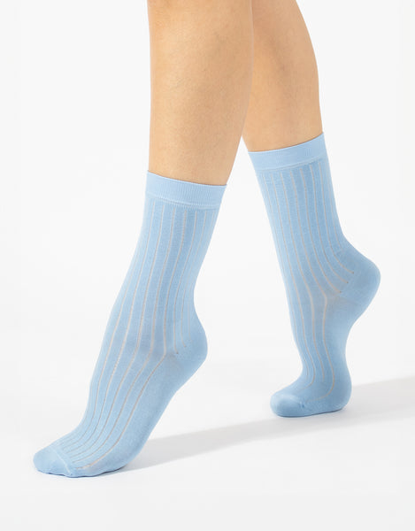 Cette - Lisle Cotton Crew Socks in Light Blue
