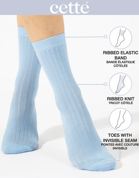 Cette - Lisle Cotton Crew Socks in Light Blue