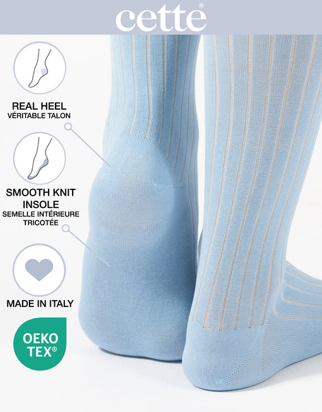 Cette - Lisle Cotton Crew Socks in Light Blue
