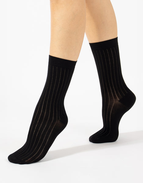 Cette - Lisle Cotton Crew Socks in Black