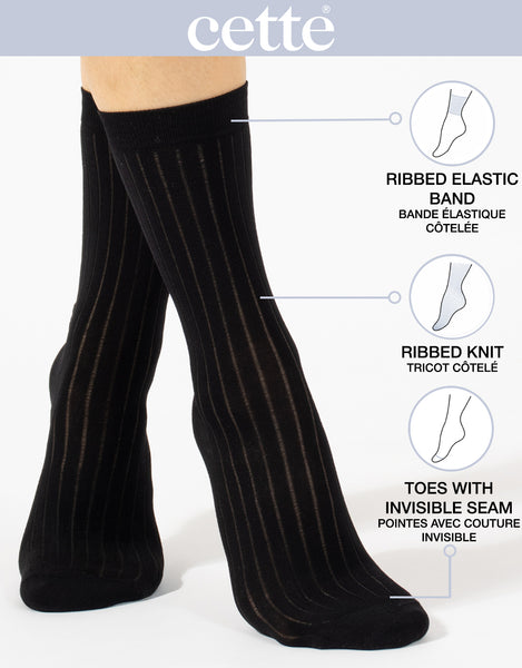 Cette - Lisle Cotton Crew Socks in Black