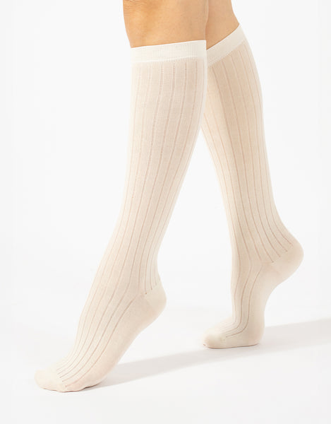Cette - Lisle Cotton Knee High Socks in Off White