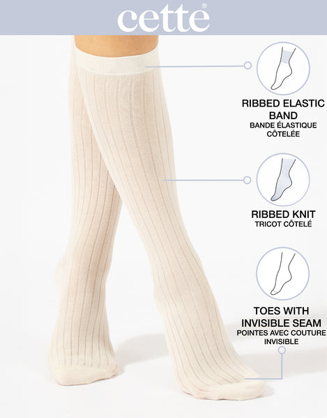 Cette - Lisle Cotton Knee High Socks in Off White