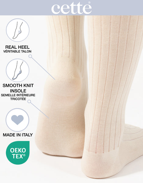 Cette - Lisle Cotton Knee High Socks in Off White