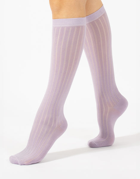 Cette - Lisle Cotton Knee High Socks in Lilac