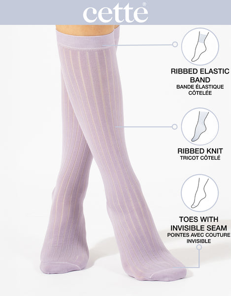 Cette - Lisle Cotton Knee High Socks in Lilac