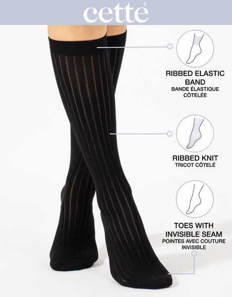 Cette - Lisle Cotton Knee High Socks in Black