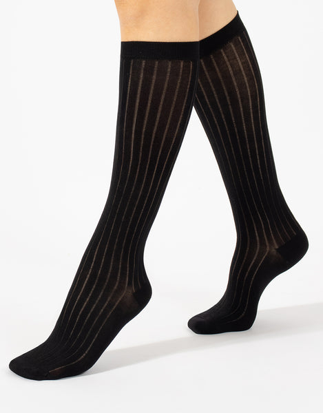 Cette - Lisle Cotton Knee High Socks in Black