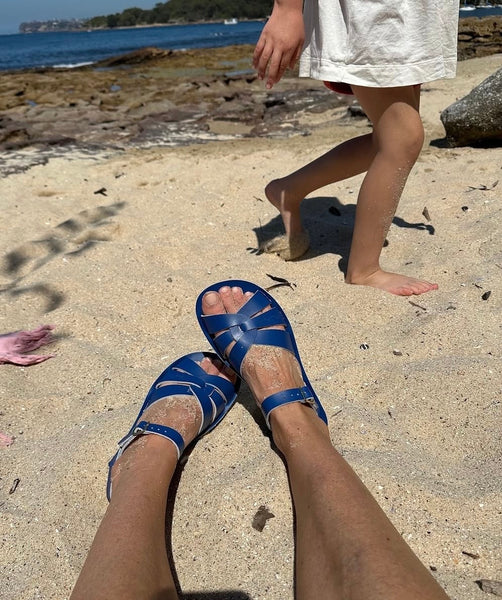 Salt Water Sandals - Thicker Sole Swimmer Sandal in Cobalt Leather