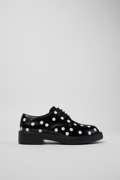 Camper - Leather Oxford in B&W Polka Dots