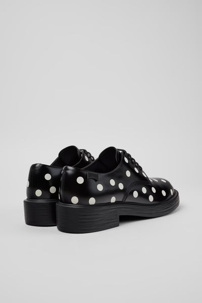 Camper - Leather Oxford in B&W Polka Dots