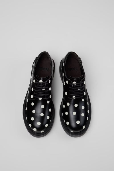 Camper - Leather Oxford in B&W Polka Dots