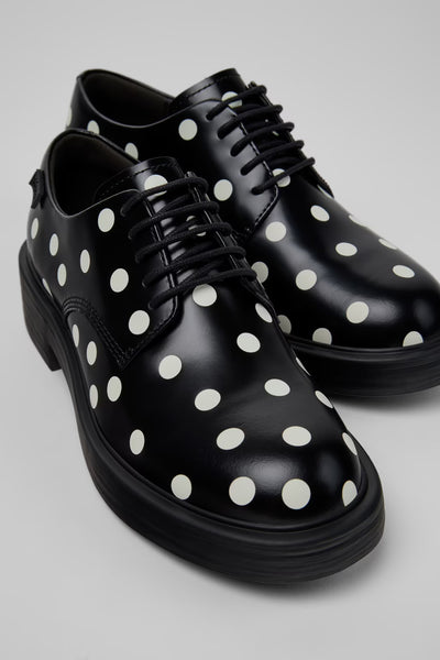 Camper - Leather Oxford in B&W Polka Dots