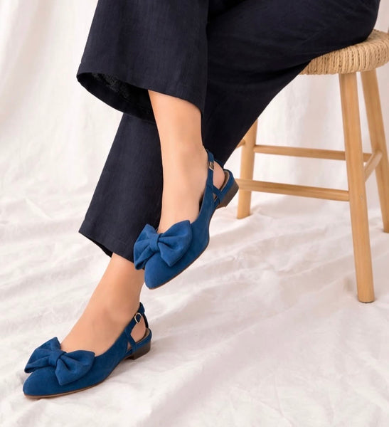 Ateliers - Slingback Flat with Bow in Blue Suede