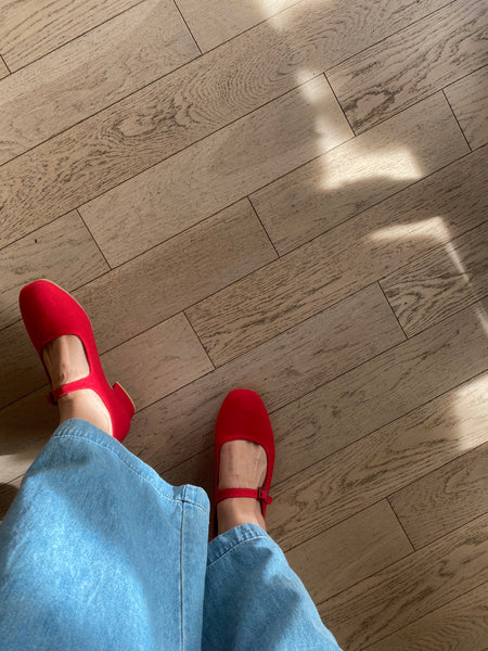 Small Lot - Heeled Mary Janes in Red Canvas