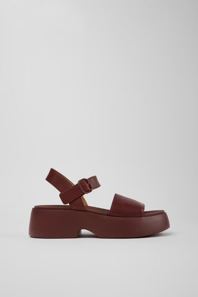 Camper - Platform Leather Sandal in Burgundy