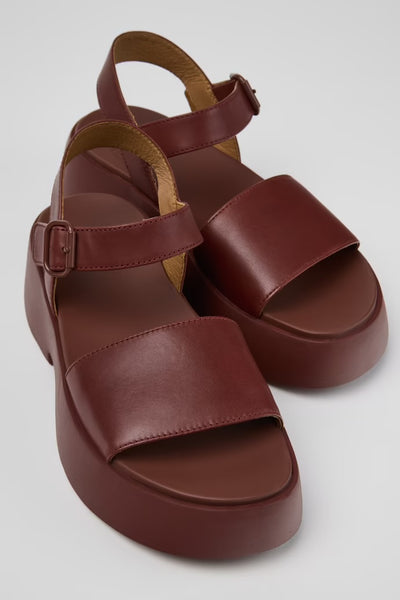 Camper - Platform Leather Sandal in Burgundy