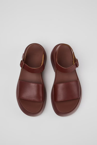 Camper - Platform Leather Sandal in Burgundy