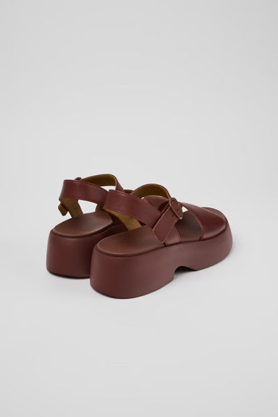 Camper - Platform Leather Sandal in Burgundy