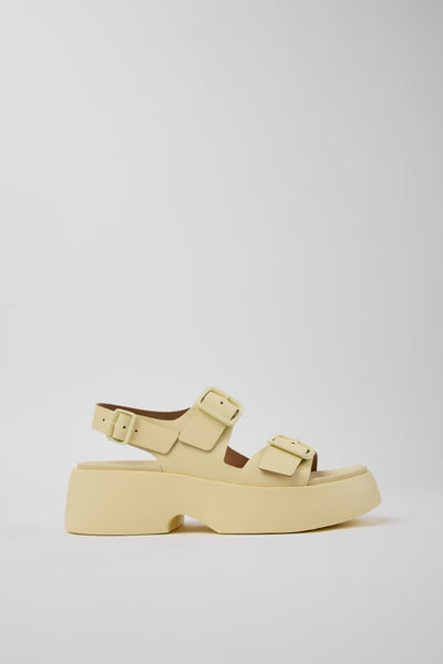 Camper - Platform Leather Buckle Sandal in Butter Yellow