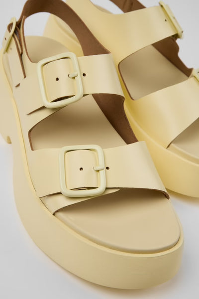 Camper - Platform Leather Buckle Sandal in Butter Yellow
