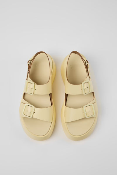 Camper - Platform Leather Buckle Sandal in Butter Yellow