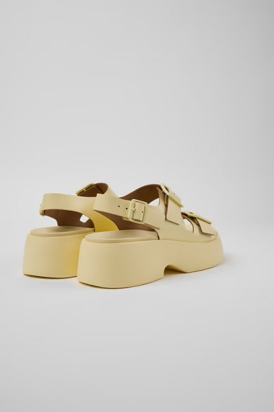 Camper - Platform Leather Buckle Sandal in Butter Yellow