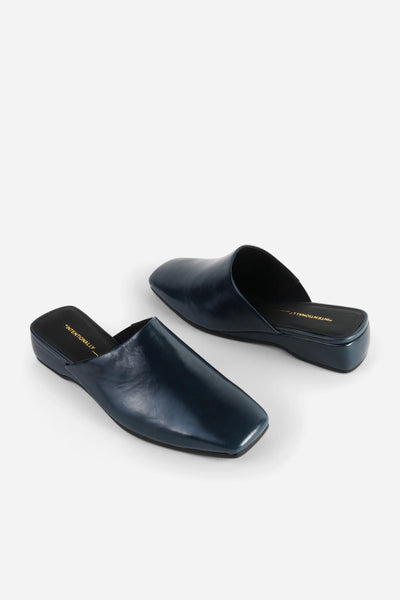 Intentionally Blank - Low Heeled Wedge Mule in Navy Leather