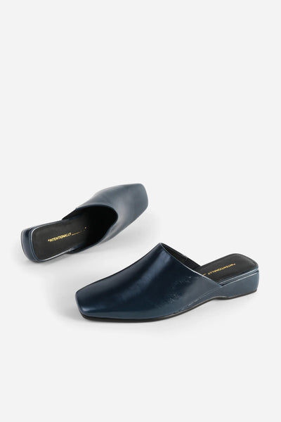Intentionally Blank - Low Heeled Wedge Mule in Navy Leather