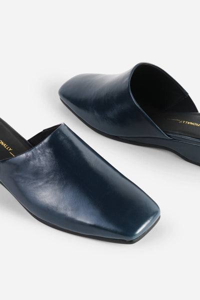 Intentionally Blank - Low Heeled Wedge Mule in Navy Leather