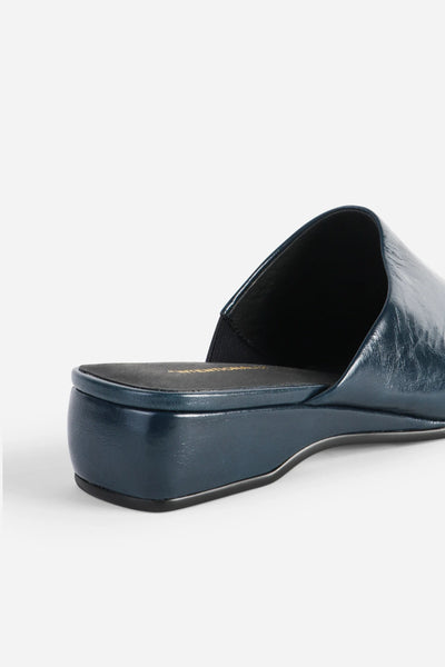 Intentionally Blank - Low Heeled Wedge Mule in Navy Leather