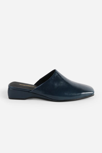 Intentionally Blank - Low Heeled Wedge Mule in Navy Leather