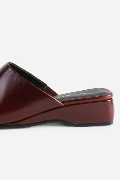 Intentionally Blank - Low Heeled Wedge Mule in Cocoa Leather