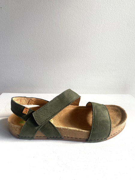 El Naturalista - Leather Cross Sandal in Khaki