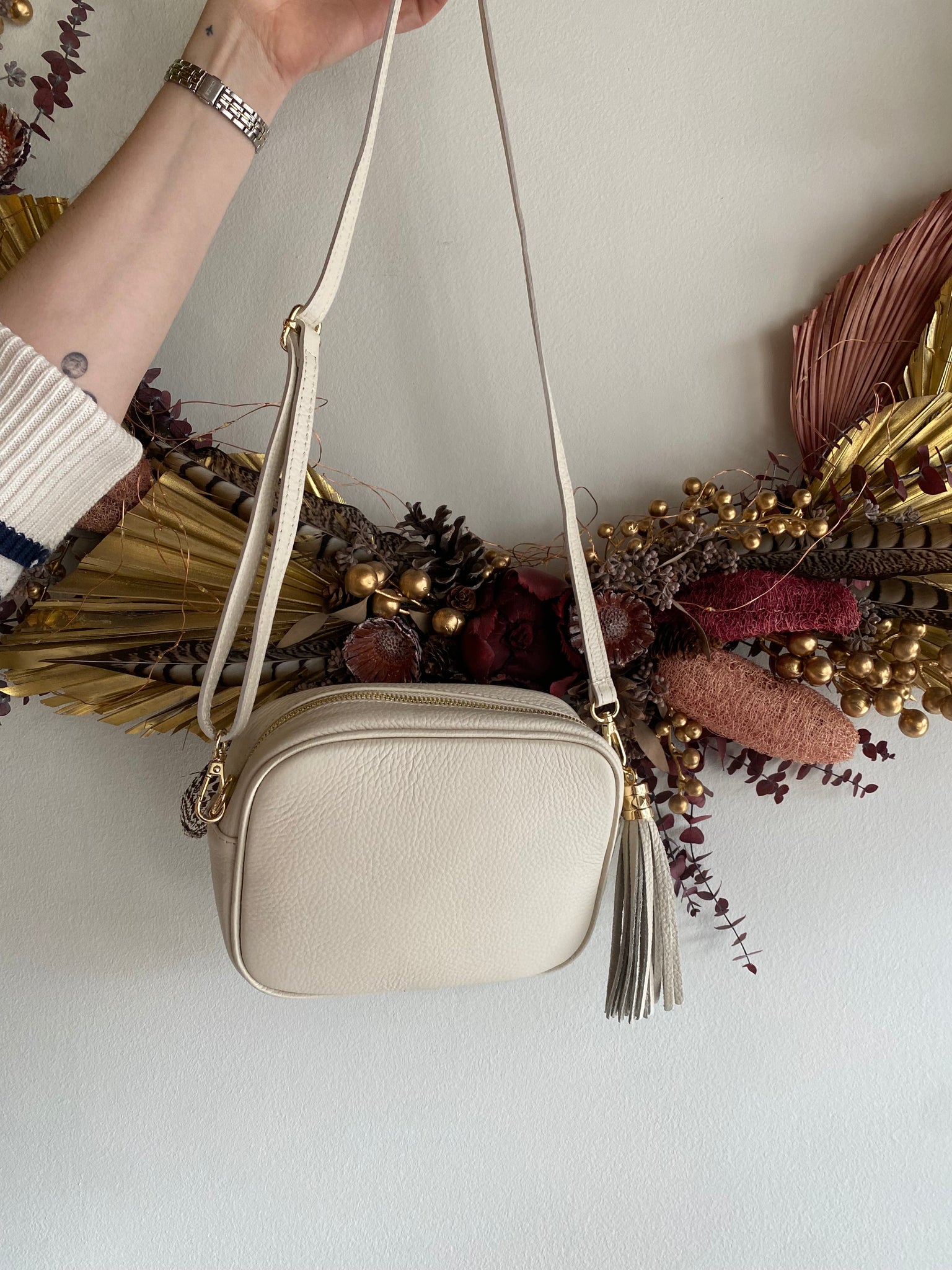 Marlon - Leather Camera Bag in Panna