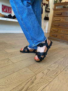 Camper - Leather Sandal with Adjustable Buckles in Black