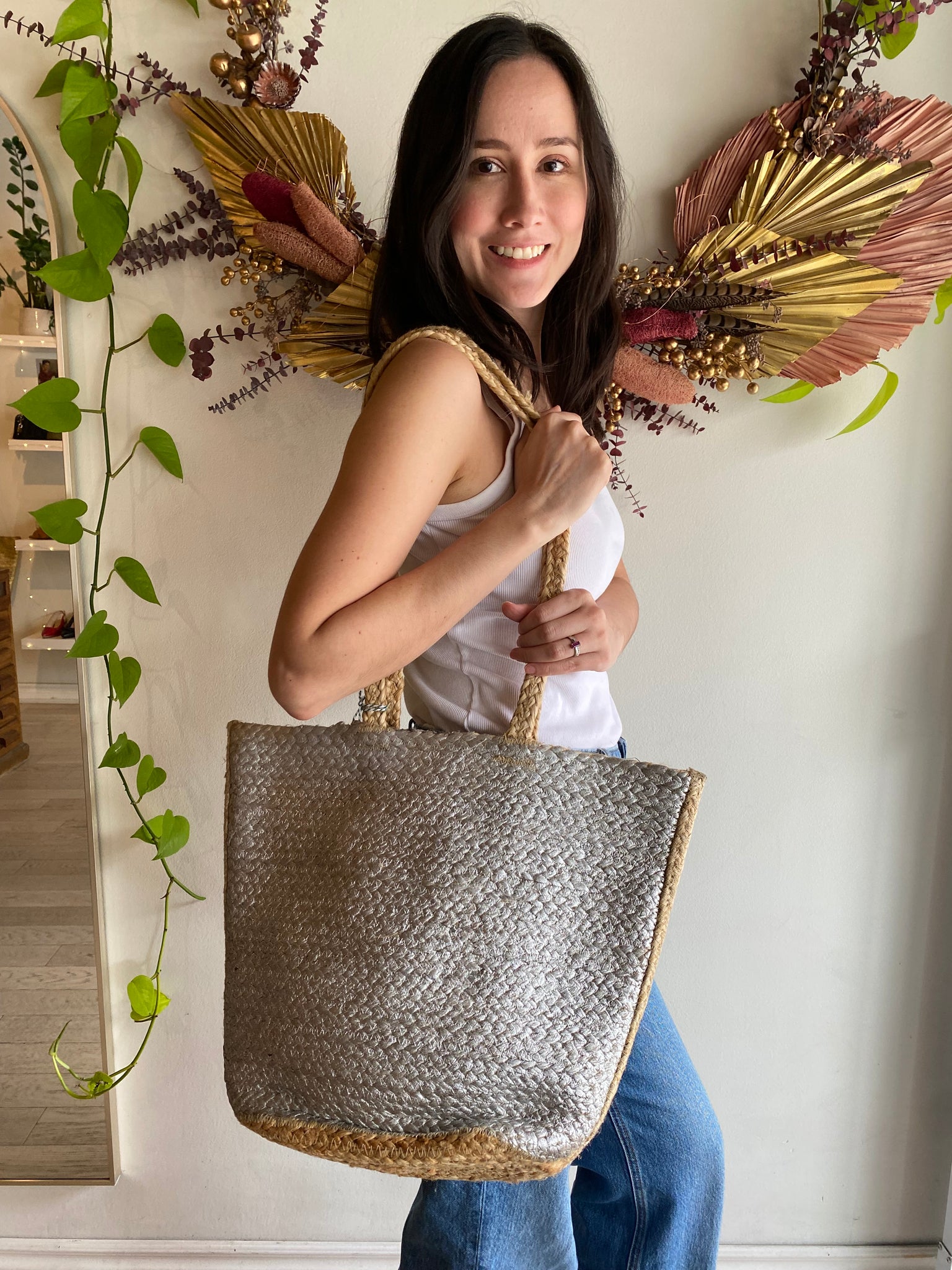 Co-Lab - Beach Tote in Silver & Jute