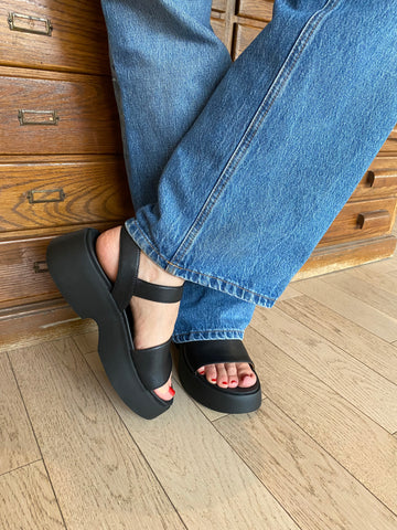 Camper - Platform Leather Sandal in Black