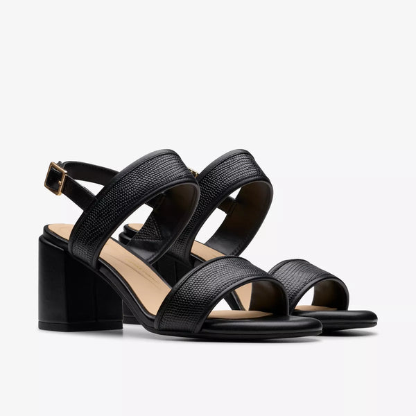 Clarks - Slingback Heel in Black Textured Leather