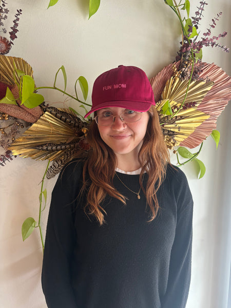 Intentionally Blank - Fun Mom Ball Cap - Burgundy with Pink