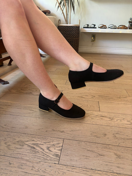 Small Lot - Heeled Mary Janes in Black Canvas