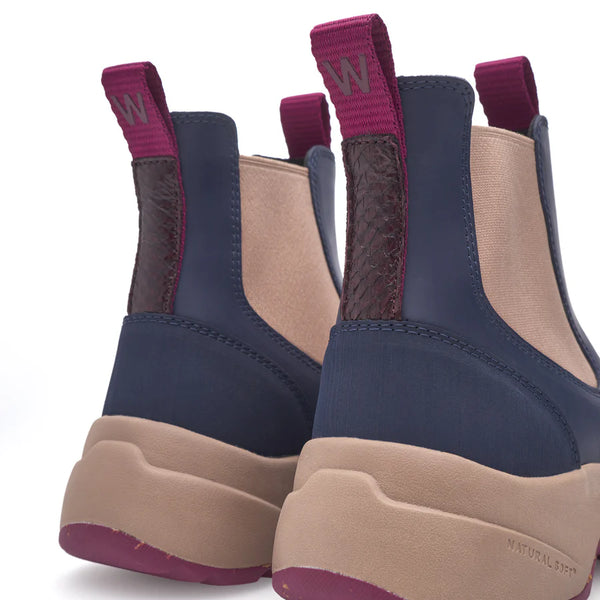 Woden - Waterproof Boot in Dark Navy and Taupe