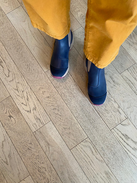 Woden - Waterproof Boot in Dark Navy and Taupe