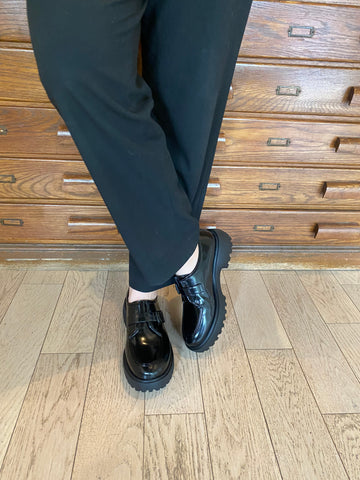 Woden - Monk Shoes in Black Polished Leather