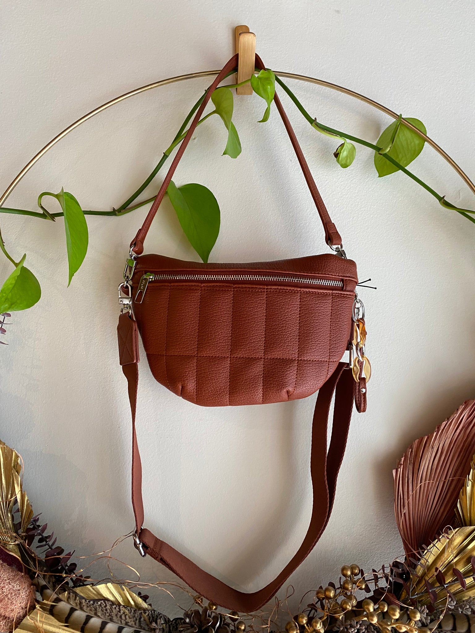 Co-Lab - Quilted Sling Crossbody Bag in Cinnamon