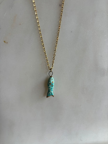 Catmamola Ceramics - Fish Necklace in Teal