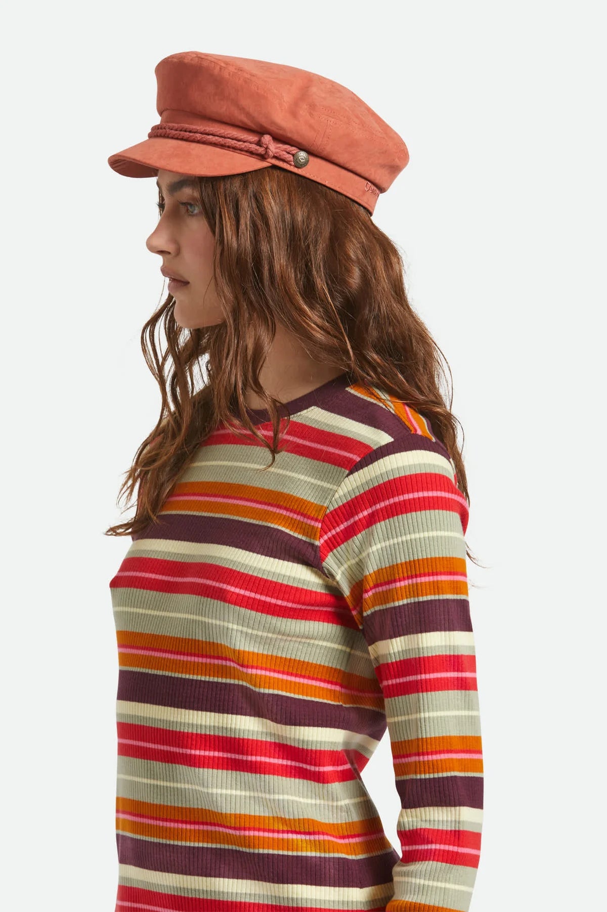 Brixton - Fiddler Cap in Terracotta Brushed Satin