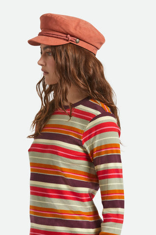 Brixton - Fiddler Cap in Terracotta Brushed Satin