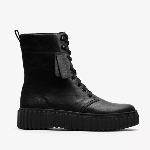 Clarks - Black Leather Lace-Up Boot with Side Zip