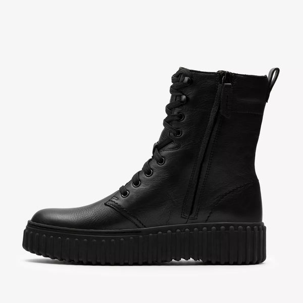 Clarks - Black Leather Lace-Up Boot with Side Zip